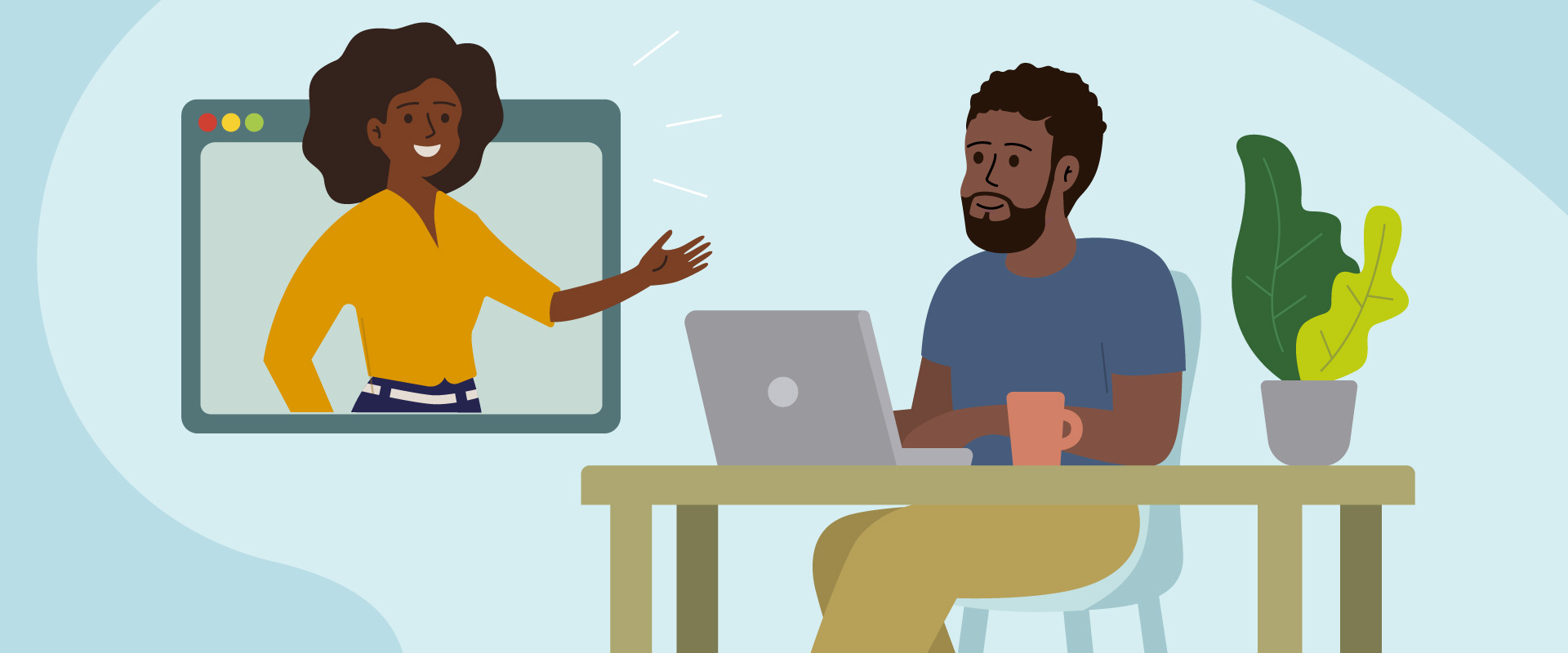 Illustration of two Black characters on a video call.
