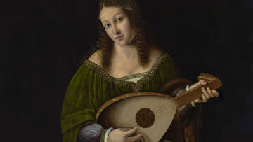 Lady Playing a Lute; Bartolomeo Veneto and workshop (Italian, died 1531, active 1502 - 1531); about 1530; Oil on panel; 55.9 × 41.3 cm (22 × 16 1/4 in.); 78.PB.221